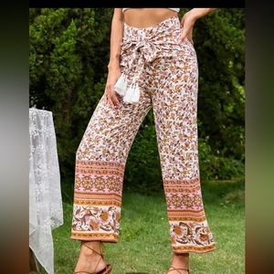 NWT Boho Tie Front Wide Leg Cropped Pants Sz Sm